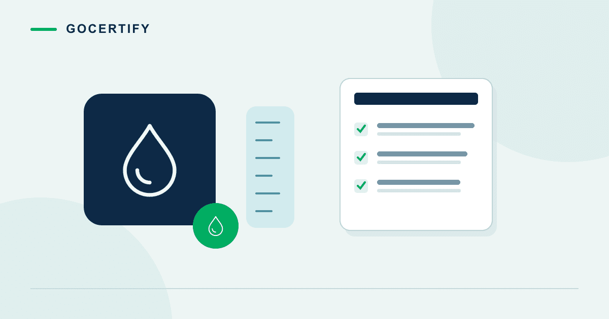 A water droplet beside a measuring scale and model test-report checklist.